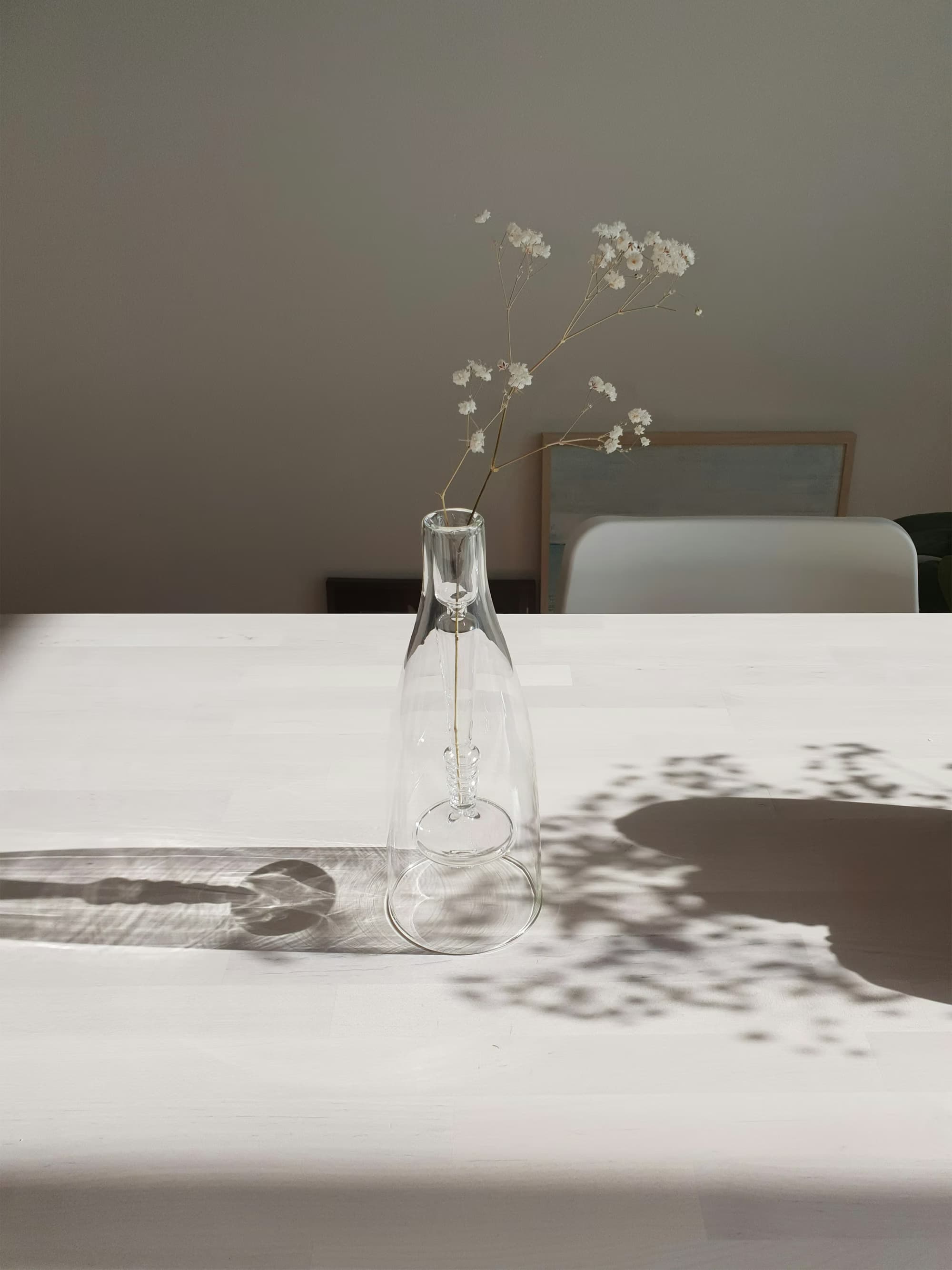 Een bloempot met witte bloemen in