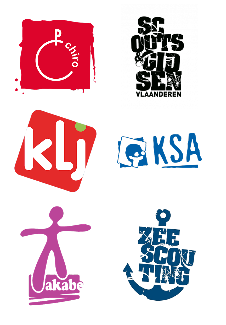 Logo's van Chiro, Scouts, KLJ, KSA, Akabe en Zeescouting