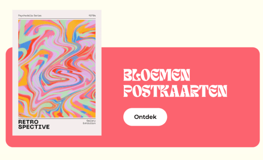 Een knop waar je de bloemen postkaarten kunt bekijken