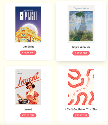 Verschillende postkaarten die je kan verkijgen in de webshop