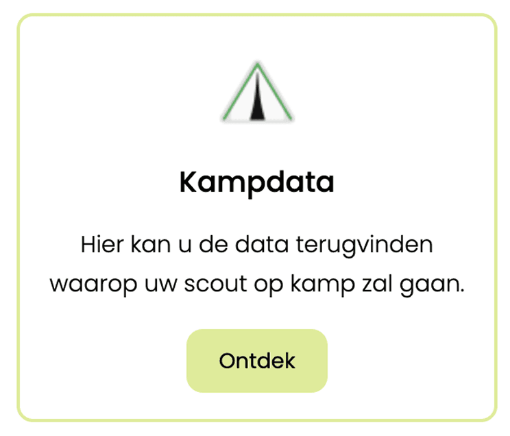 Een card waar je informatie krijgt over de kampdate van de scouts