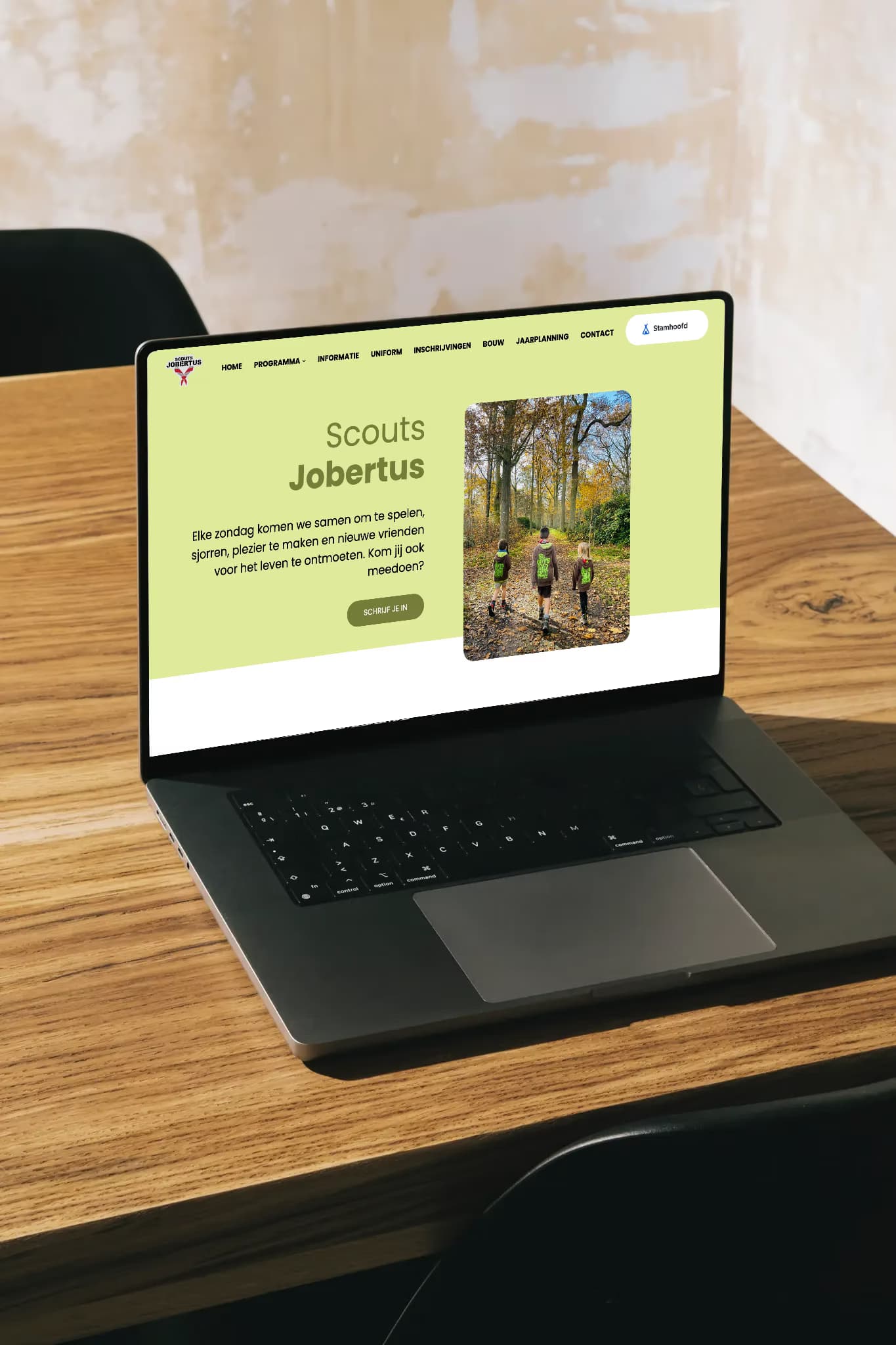 Website van Scouts Jobertu op een computerscherm