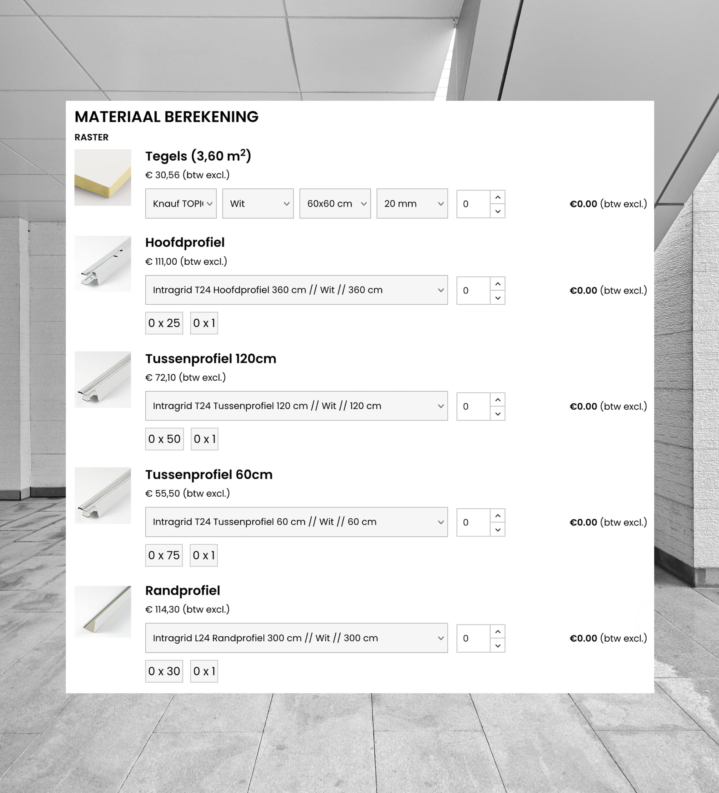 Tegels berekening op plafondconfigurator van PrestaShop 