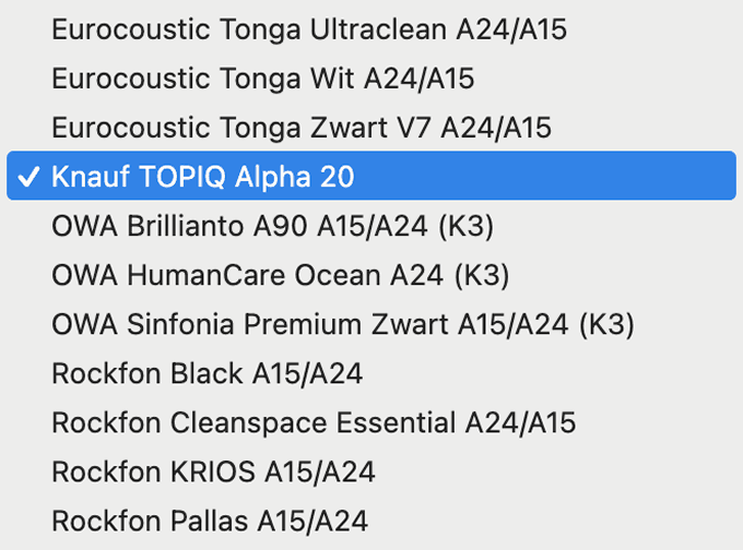 Selectie van verschillende plafondtegeltypes