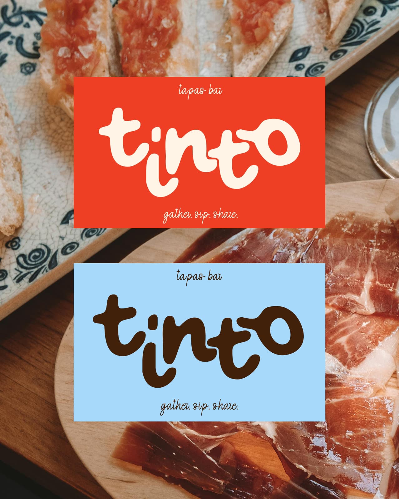 De visitekaartjes van Tinto, een oranje en blauwe variant.