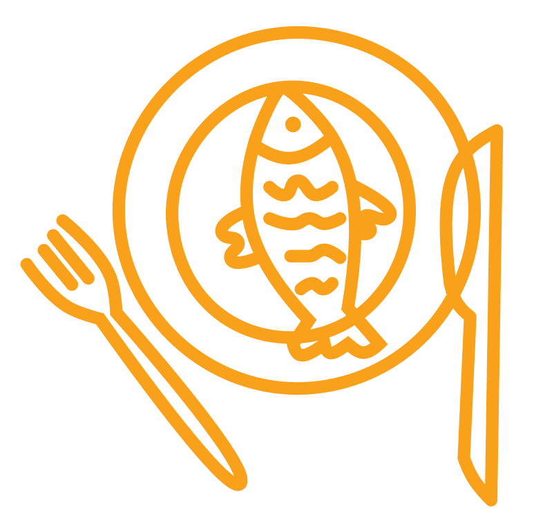 Een tekening van een vis op een bord